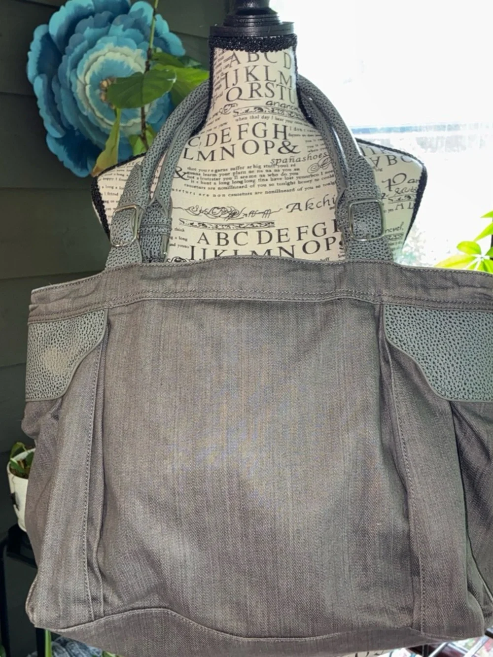 A/X Armani Exchange Gray Canvas Satchel Tote